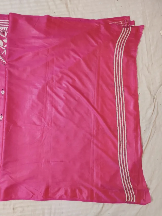 Rani Pink Blended Bangalore Silk Hand Kantha Stitch Mandala and Kalka Pallu Saree