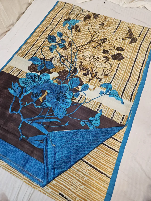 Cyan Blue Pure Murshidabad Silk Saree with Katan Madhubani Artistic Botanical Floral Print Pallu