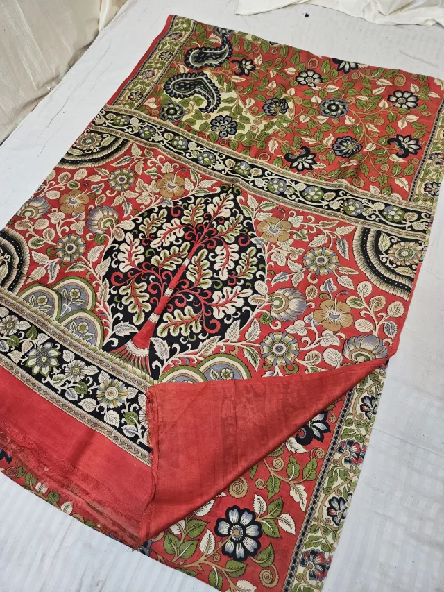 Crimson Red Pure Murshidabad Silk Saree with Katan Madhubani Tree of Life & Floral Kalka Print Pallu