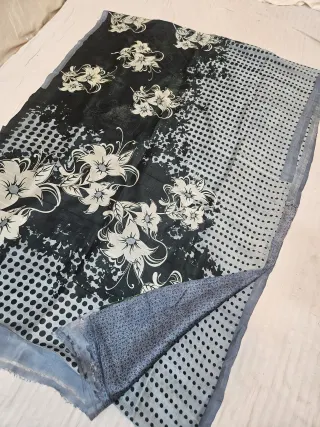 Slate Black & Dusty Blue Pure Murshidabad Silk Saree with Katan Madhubani Botanical Lily & Polka Dot Matrix Pallu