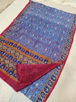 Royal Blue Pure Murshidabad Silk Saree with Katan Madhubani Traditional Tile Grid & Chevron Pallu