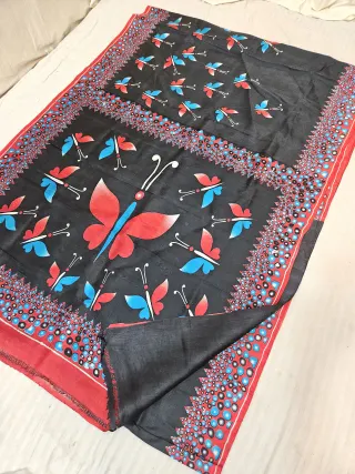 Jet Black Pure Murshidabad Silk Saree with Katan Madhubani Oversized Butterfly & Mosaic Bubble Pallu