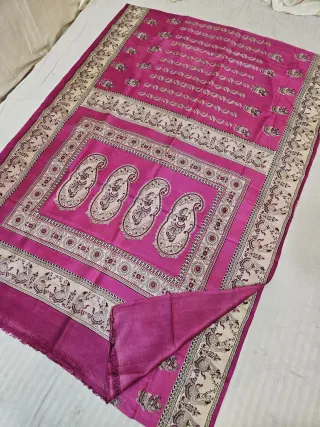 Rani Pink Pure Murshidabad Silk Saree with Katan Madhubani Classical Dancer Kalka & Rosette Pallu