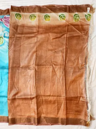 Aqua Blue Gachi by Gachi Tussar Silk Saree with Hand Painted Meditative Buddha & Lotus Pond Artwork