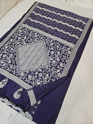 Royal Purple Blended Bangalore Silk Hand Kantha Stitch Geometric Diamond Medallion and Floral Jaal Pallu Saree