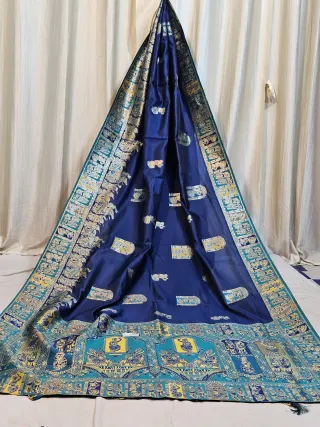 Premium Royal Navy Blue Replica Baluchuri Art Silk Saree