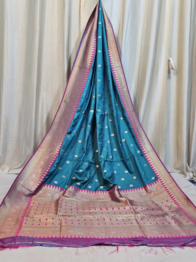Premium Blue & Rani Pink Banarasi Replica Saree