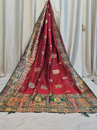 Premium Red and Dark Green Contrast Replica Banarasi Saree