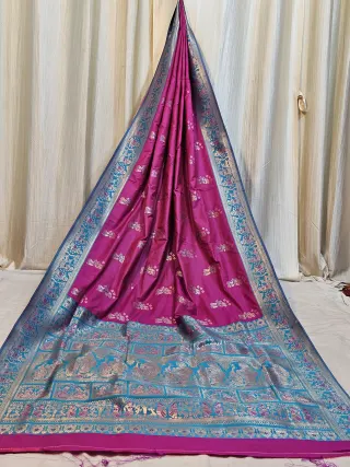 Premium Magenta and Sky Blue Figure Motif Replica Banarasi Saree