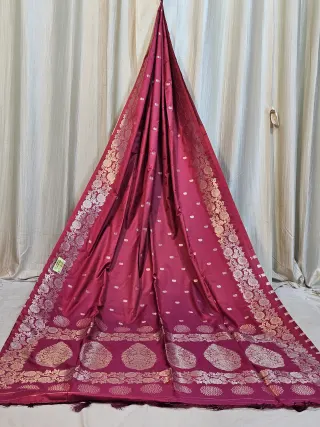 Premium Deep Magenta Soft Silk Saree with Antique Zari Paisley Border