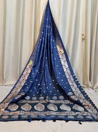 Premium Royal Blue Replica Banarasi Soft Silk Saree with Antique Zari Kalka Motif