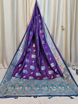 Premium Deep Purple Replica Baluchuri Soft Silk Saree with Silver Zari