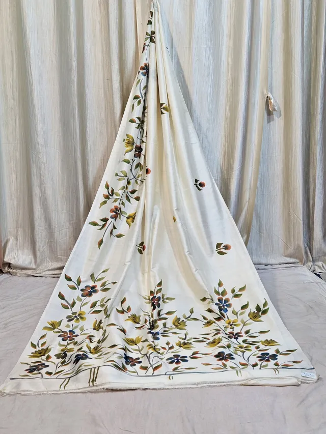 Premium Ivory Cream Floral Hand Paint Pure Bishnupur Silk Saree