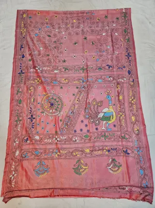 Premium Dual Tone Rani Pink & Yellow Chalu Kantha Blended Bangalore Silk Saree