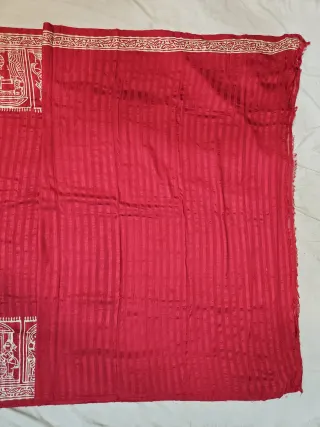 Premium Red & Ivory White Matka Silk Folk Art Block Print Saree
