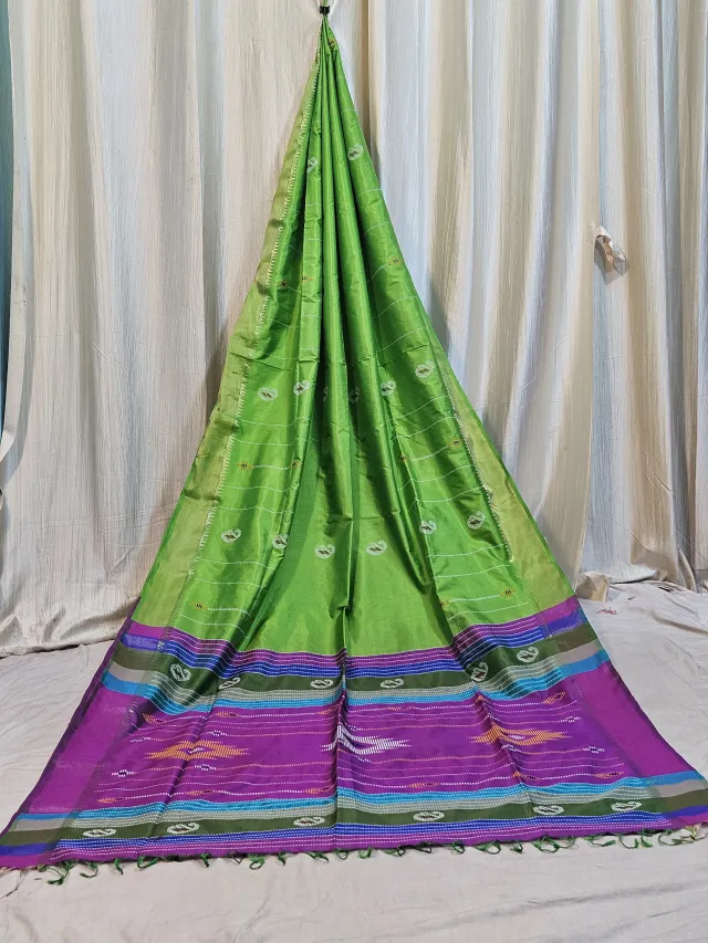 Premium Parrot Green with Purple Kalakshetra Pure Bishnupur Silk Saree