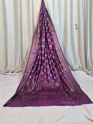 Premium Royal Purple Muga Tussar Banarasi Pure Tussar Silk Saree
