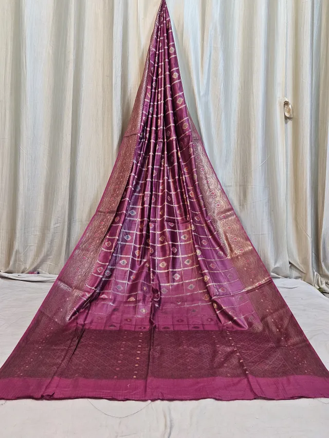 Premium Maroon Muga Tussar Banarasi Pure Tussar Silk Saree