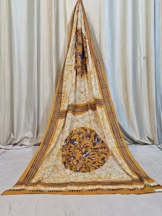 Premium Off White with Mustard Yellow Batik Pure Molmol Cotton
