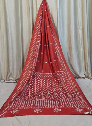 Premium Red Maika Gujarati Stitch Blended Bangalore Silk Saree