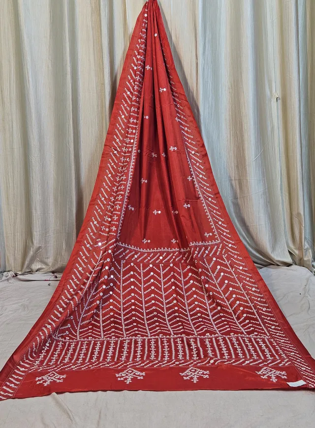 Premium Red Maika Gujarati Stitch Blended Bangalore Silk Saree