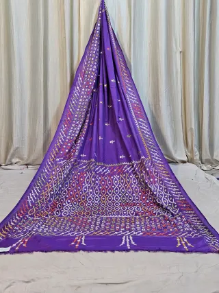 Premium Purple Maika Gujarati All-Over Work Blended Bangalore Silk Saree