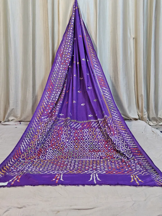 Premium Purple Maika Gujarati All-Over Work Blended Bangalore Silk Saree