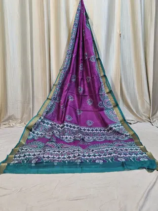 Premium Rani Pink with Teal Pure Bangalore Mohini Silk Sare