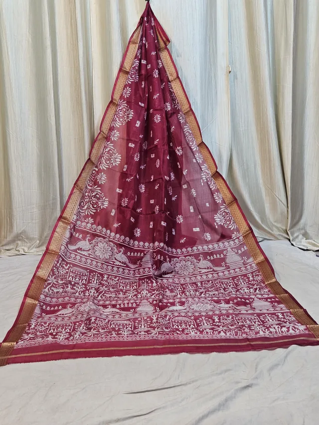 Premium Maroon with Ivory White Pure Bangalore Mohini Silk Saree