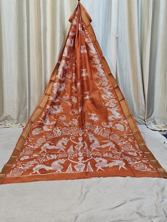 Premium Rust with Ivory White Pure Bangalore Mohini Silk Saree