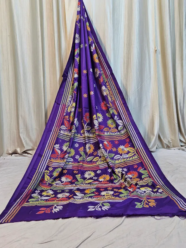 Premium Purple with Multicolour Floral Kantha Stitch