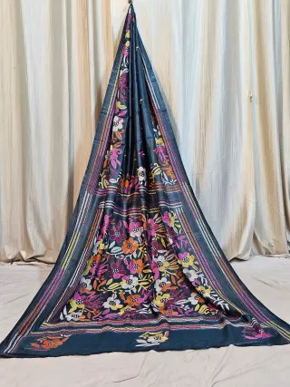 Premium Bottle Green with Multicolour Floral Kantha Stitch