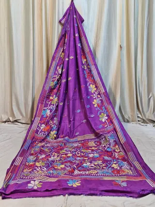 Premium Purple with Multicolour Floral Kantha Stitch