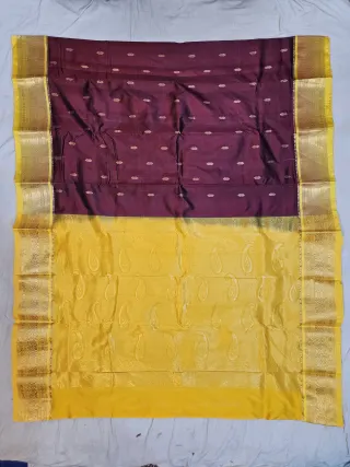 Premium Chocolate with Yellow & Gold Pure Kanjivaram Silk Saree
