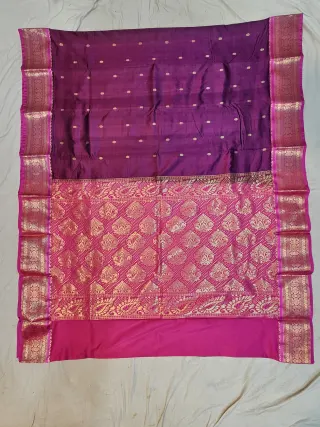 Premium Wine with Pink Edge Golden Zari Border Pure Kanjivaram Silk Saree