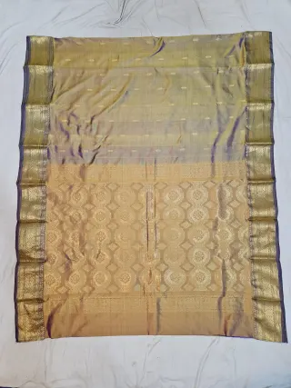 Premium Dual Tone Mustard Yellow with Navy Blue Pure Kanjivaram Silk Saree