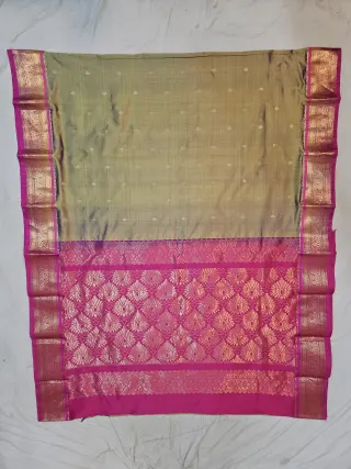 Premium Dual-Tone Mustard Yellow with Rani Pink Pure Kanjivaram Silk Saree