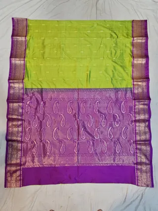 Premium Parrot Green with Purple Pure Kanjivaram Silk Saree