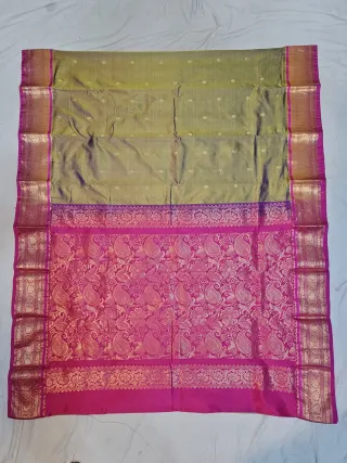 Premium Olive Green with Rani Pink Pure Kanjivaram Silk Saree