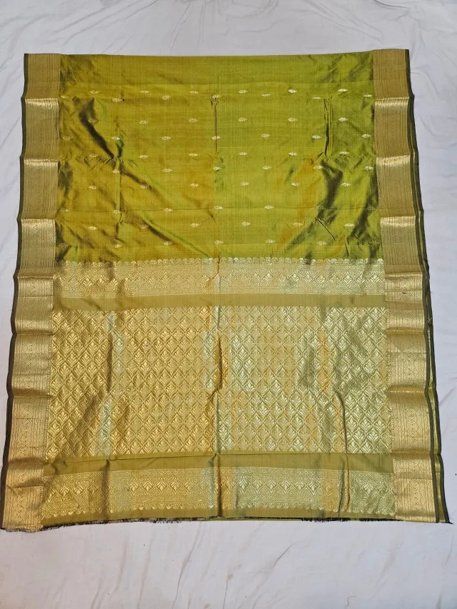 Premium Olive Green with Golden Zari Pure Kanjivaram Silk Saree
