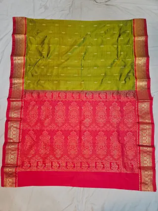 Premium Olive Green with Red Golden Zari Pure Kanjivaram Silk Saree
