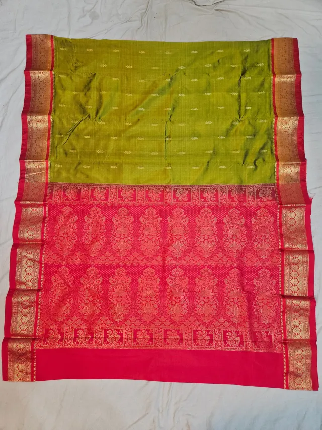 Premium Olive Green with Red Golden Zari Pure Kanjivaram Silk Saree