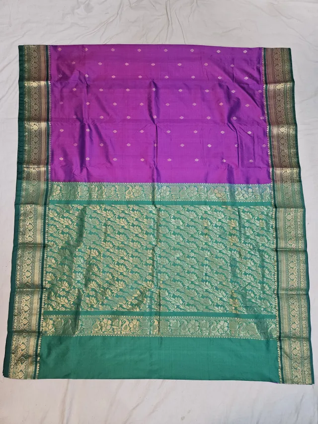 Premium Purple with Green Golden Zari Pure Kanjivaram Silk Saree