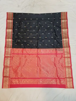 Premium Jet Black with Red Golden Zari Pure Kanjivaram Silk Saree
