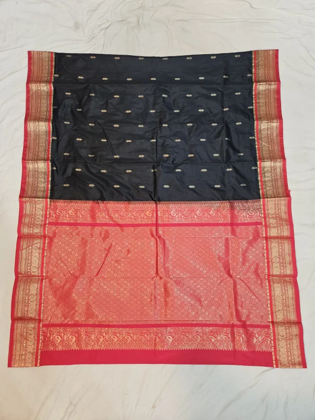 Premium Jet Black with Red Golden Zari Pure Kanjivaram Silk Saree