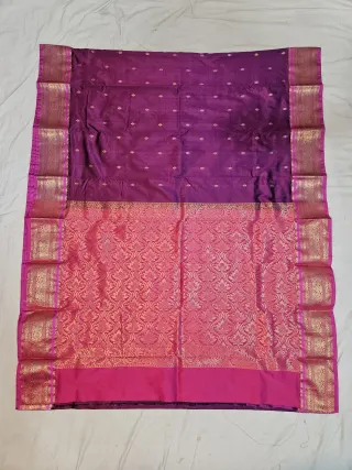 Premium Purple with Rani Pink Golden Zari Pure Kanjivaram Silk Saree