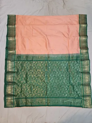 Premium Peach with Green Pure Kanjivaram Silk Saree