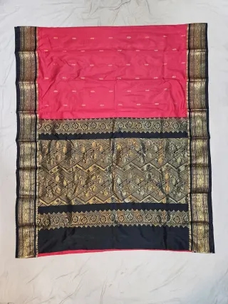 Premium Crimson Red with Black Pure Kanjivaram Silk Saree