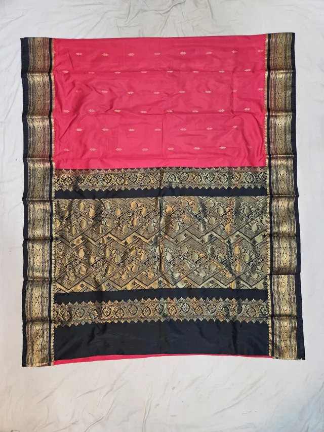 Premium Crimson Red with Black Pure Kanjivaram Silk Saree