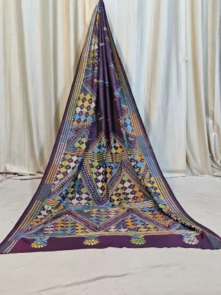 Premium Wine Blended Bangalore Silk Kantha Stitch Saree
